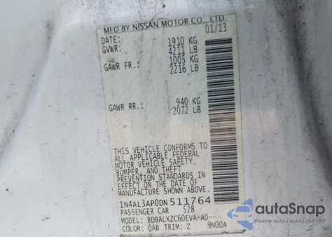 2013 Nissan Altima 2.5 Sl из США, поврежденный, VIN 1N4AL3AP0DN511764